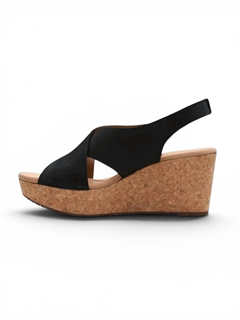 Clarks Annadel Eirwyn Nubuck Cork Wedge Sandals Summer Shoes Black 8.5